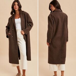 Felted Double Breasted Oversized Duster Lapel Coat - Large